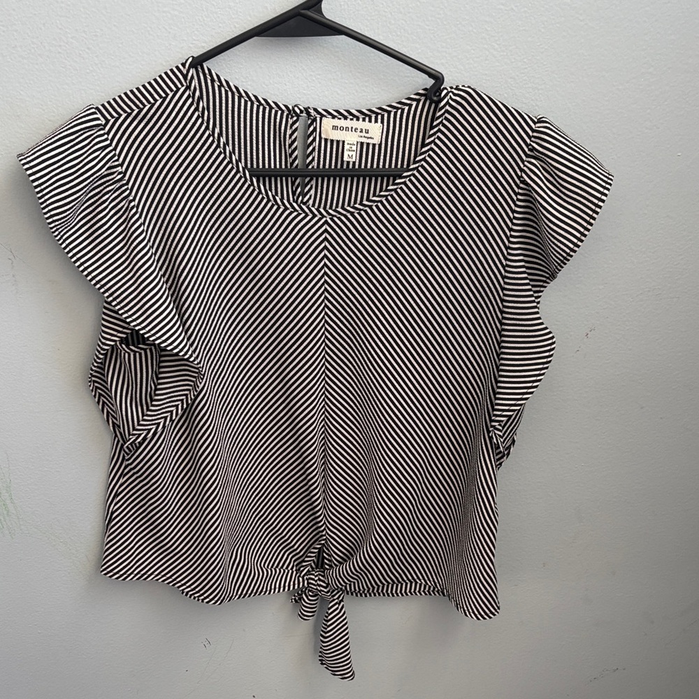 Monteau Black and White Striped Crop Top